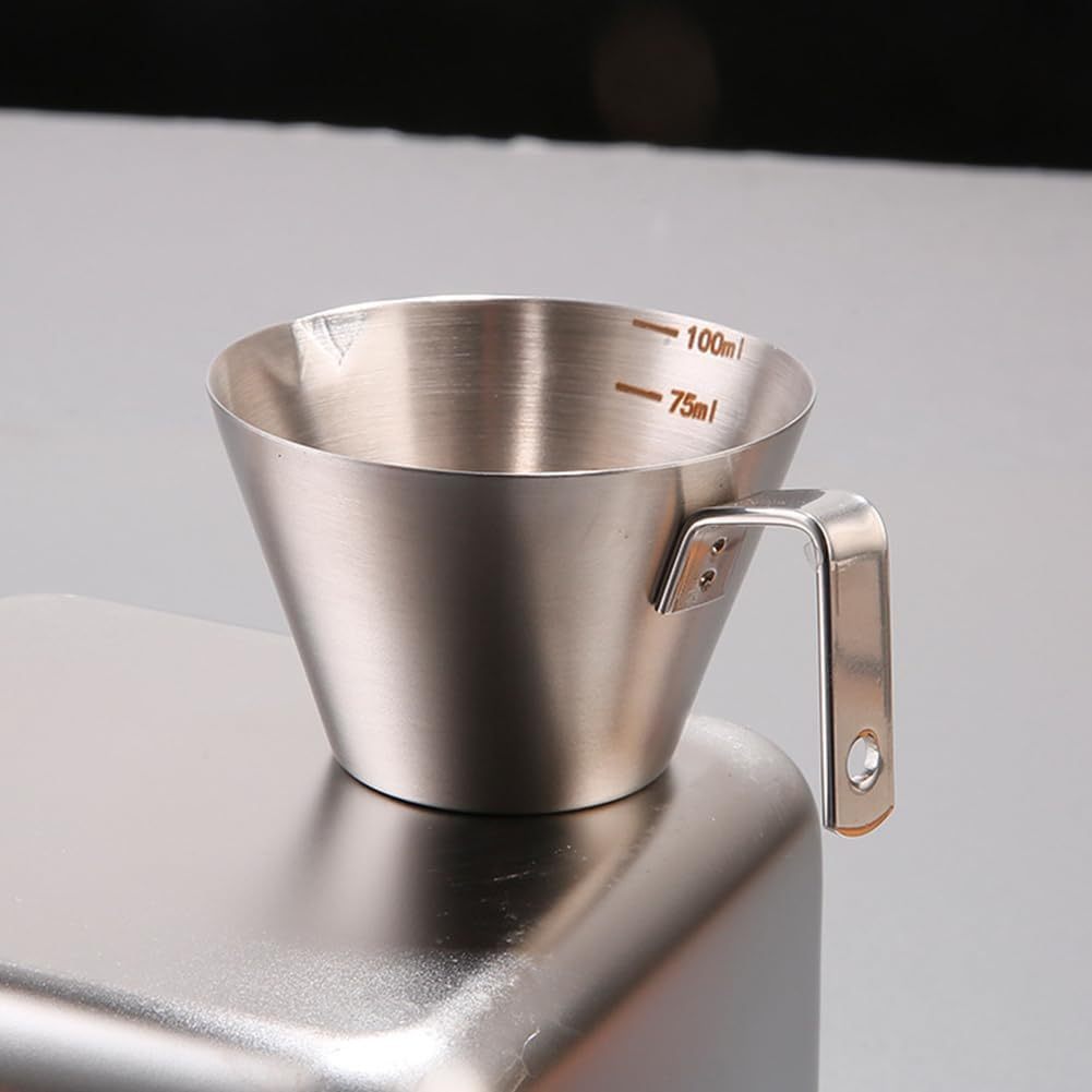 Coffee 100ml ถ้วยช็อตเอสเพรสโซ่ ช็อตกาแฟ Measuring Cup Stainless Steel ถ้วยตวงเอสเปรสโซ่ สเตนเลส 304 พร้อมที่จับ