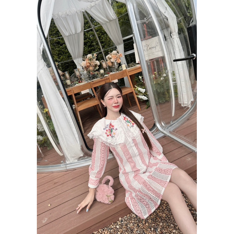 เดรสสั้น ลายทาง คอปก น่ารัก หวานๆ งานป้าย brt