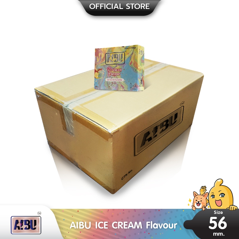 AIBU ICE CREAM Flavour ถุงยางอนามัย อิบุ กลิ่นไอศกรีม ขนาด 56 มม. บรรจุ 24 กล่อง (72 ชิ้น) ราคา ถูกที่สุด ดีลบีเคเค