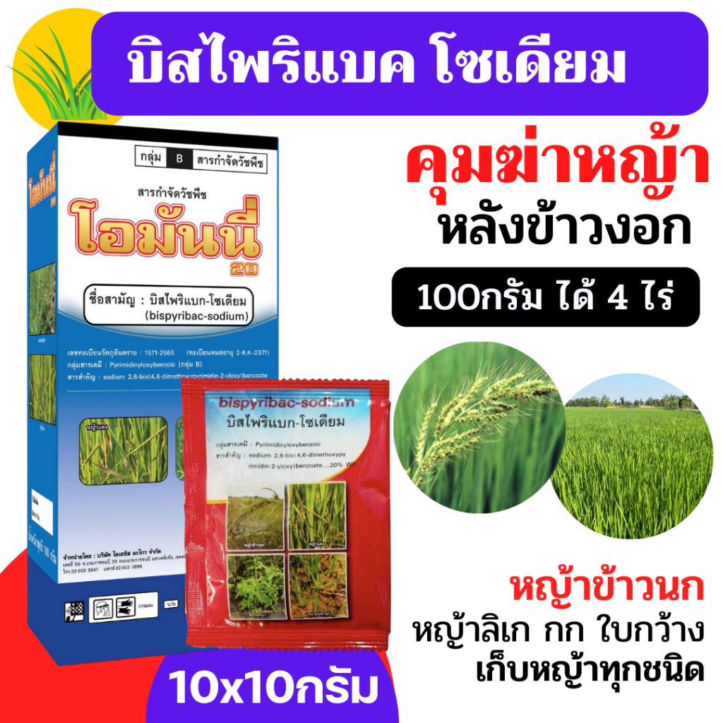 [2แบบ][10x10g] บิสไพริแบค 20 100 กรัม เบอกันดี บิสไพริแบคโซเดียม 20% สารกำจัดวัชพืชหญ้าข้าวนก ในนาข้าว