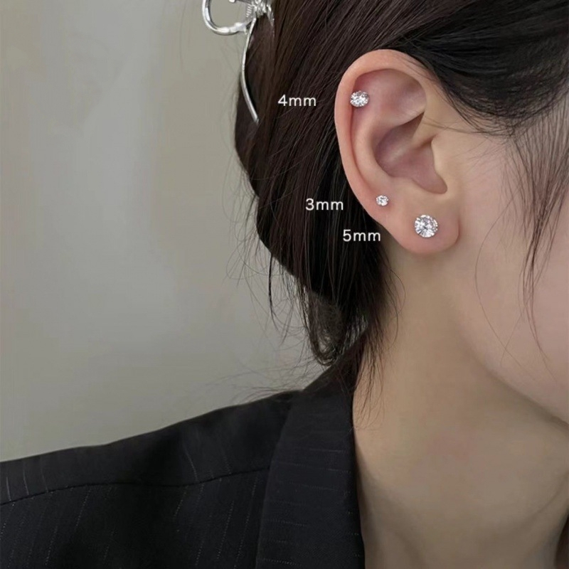 ต่างหูเงินแท้ทั้งชิ้น S925 รุ่น Sparkle ต่างหูก้านเสียบ เพชรCZกลม สีเงิน 3mm 4mm 5mm Silver925 ราคา ถูกที่สุด ดีลบีเคเค แกลเลอรีภาพที่ 2