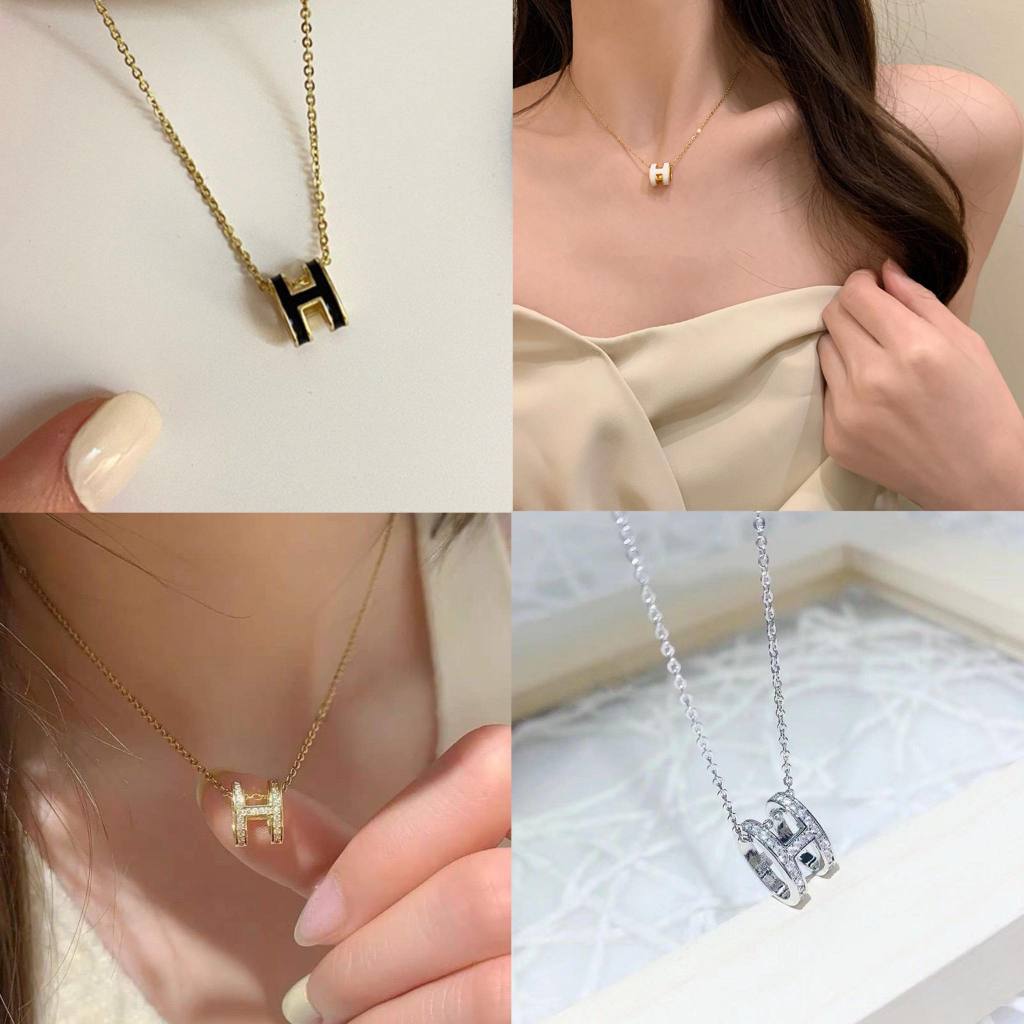 มี 4 สีส่งด่วน🔥สร้อยคอตัวอักษร H สร้อยคอแฟชั่นสไตล์เกาหลีสไตล์หรูหรา NL370-NL373