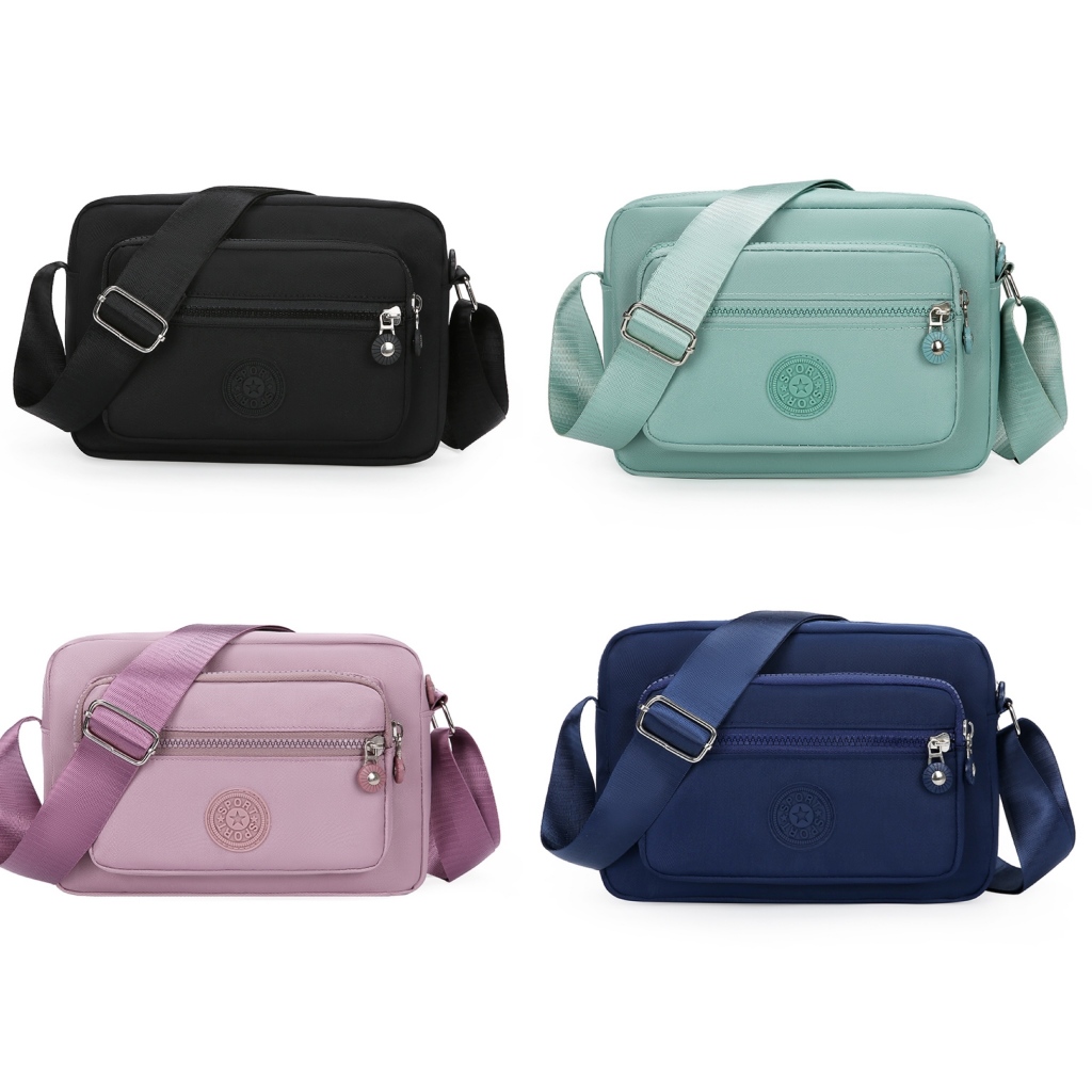 SH-stores🔥กระเป๋าสะพายข้างสําหรับผู้หญิง จุของได้เยอะ สไตล์เกาหลี เรียบง่าย ผ้าไนลอน มีซิป4สี