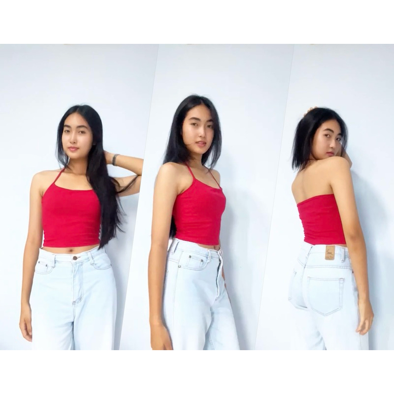 Sns311🌷เสื้อสายกุ้นคล้องคอ🌷ผ้ายืดcvc2x2🌷ทรงสุดฮิต