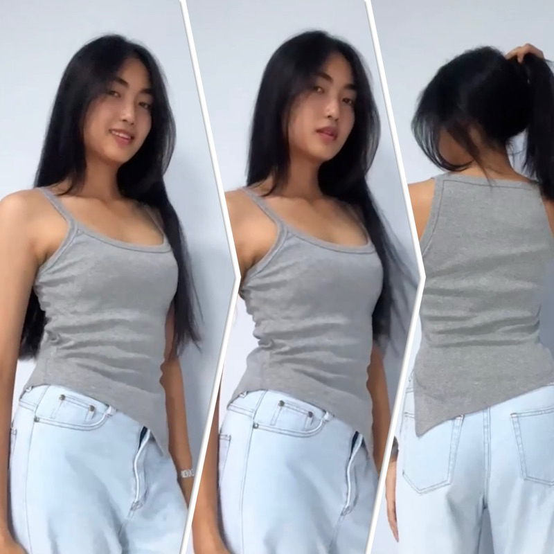 Sns313 เสื้อสายเดี่ยว ทรงกล้ามกุ้นใหญ่ ผ่าข้างชายเฉียง