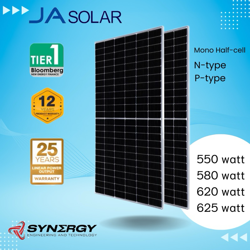 แผงโซล่าเซลล์ JA solar Mono Half-cell N-type/P-type 550/580/620/625 watt