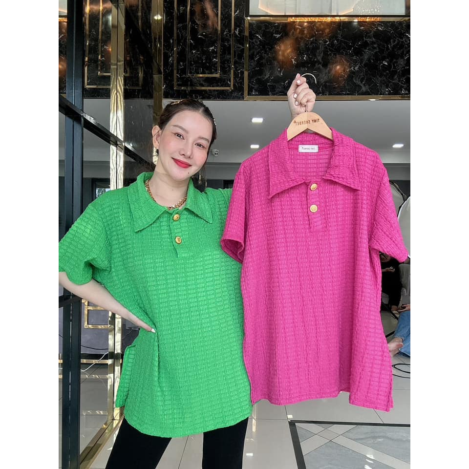 E42 เสื้อคอปกแขนสั้น แต่งแต่งกระดุมทอง หรูหราดูแพง งานสวย ทรงเป๊ะ อกใหญ่ 46+ ผ้าดี ใส่สบายมาก งานป้าย Tinysherbet