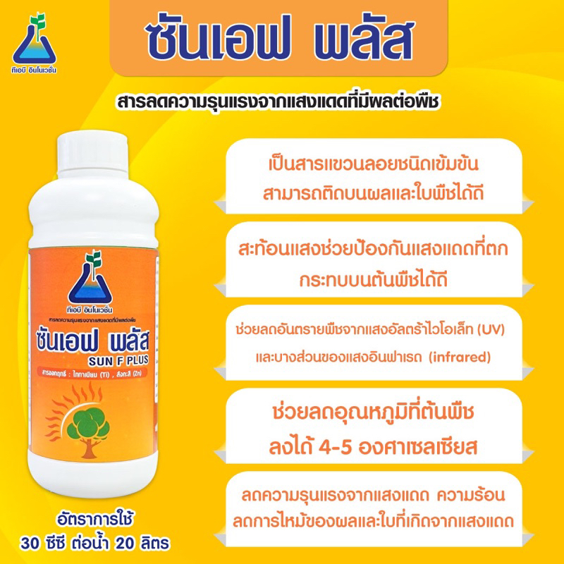 ซันเอฟ พลัส 1 ลิตร ลดความรุนแรงของแสงแดดที่มีต่อพืช  Sun-F Plus 1 L