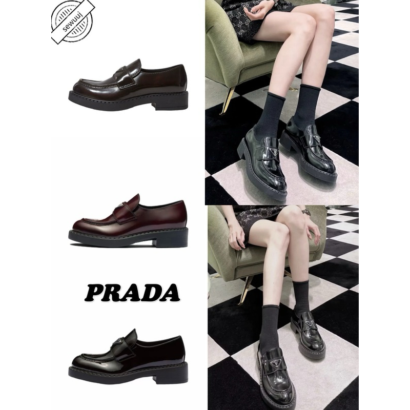 รองเท้าโลฟเฟอร์แฟชั่นแบบสวม PRADA ของแท้