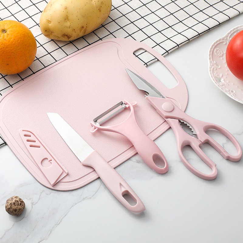 เขียงเกรดอาหาร มีดผลไม้ มีดปอกเปลือก กรรไกร ชุดสี่ชิ้น