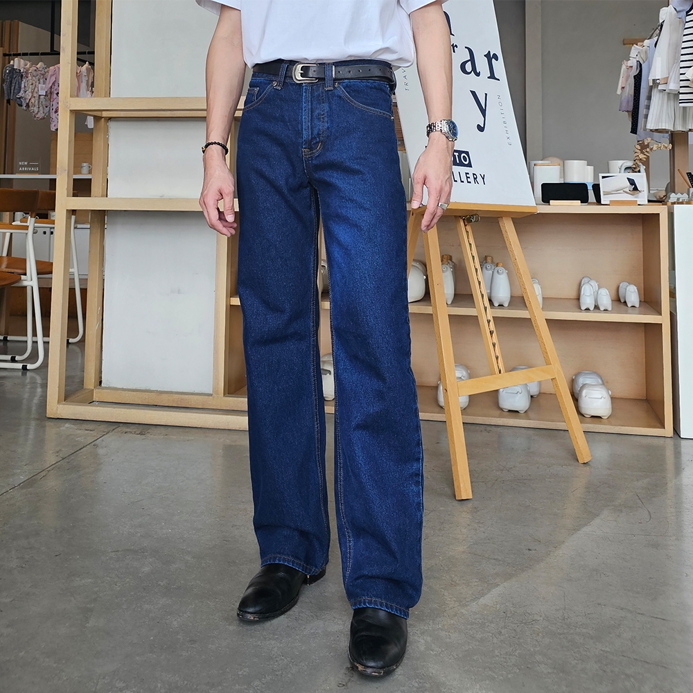 Golden Zebra Jeans กางเกงยีนส์ชายแฟชั่นขากระบอกใหญ่ ฟอกสีดาร์กบลู(Dark Blue) #209DB