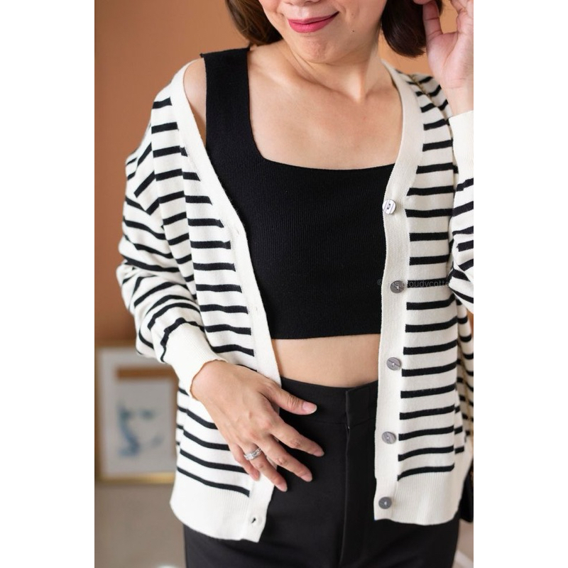 ms.cloudycotton - Genie Cardigan เสื้อคลุมคาร์ดิแกน ลายริ้ว ผ้านิ่ม
