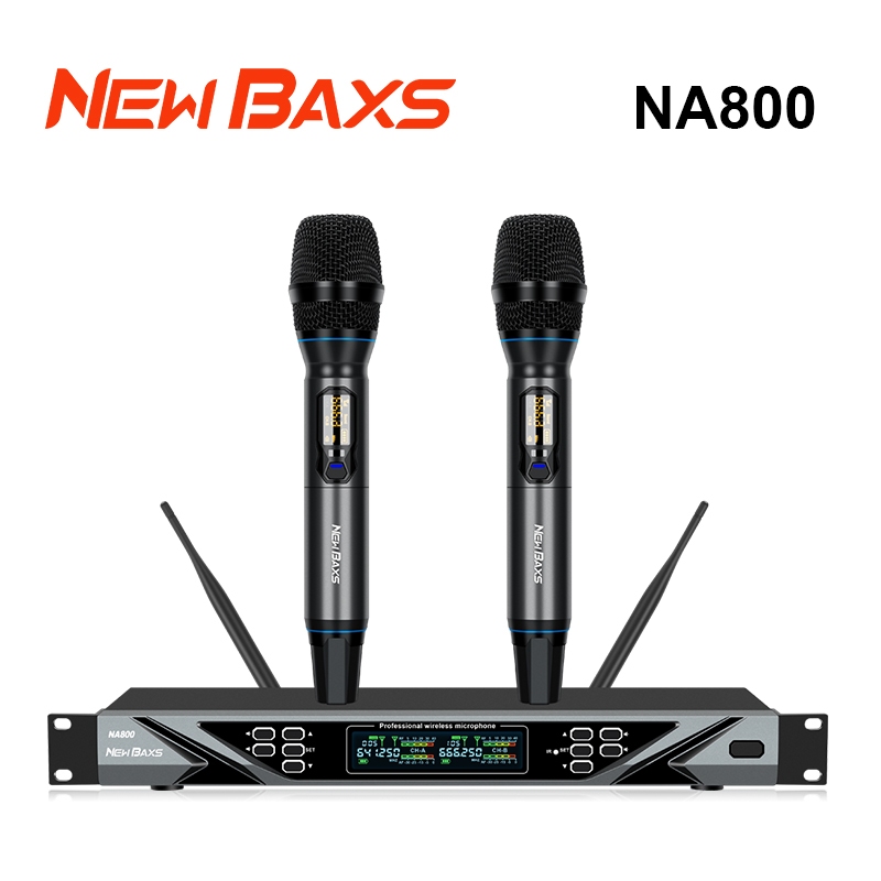 NEW BAXS ไมโครโฟนไร้สาย NA800 ไมโครโฟนมืออาชีพวัสดุโลหะสำหรับการร้องเพลงคาราโอเกะและความบันเทิงในบ้าน