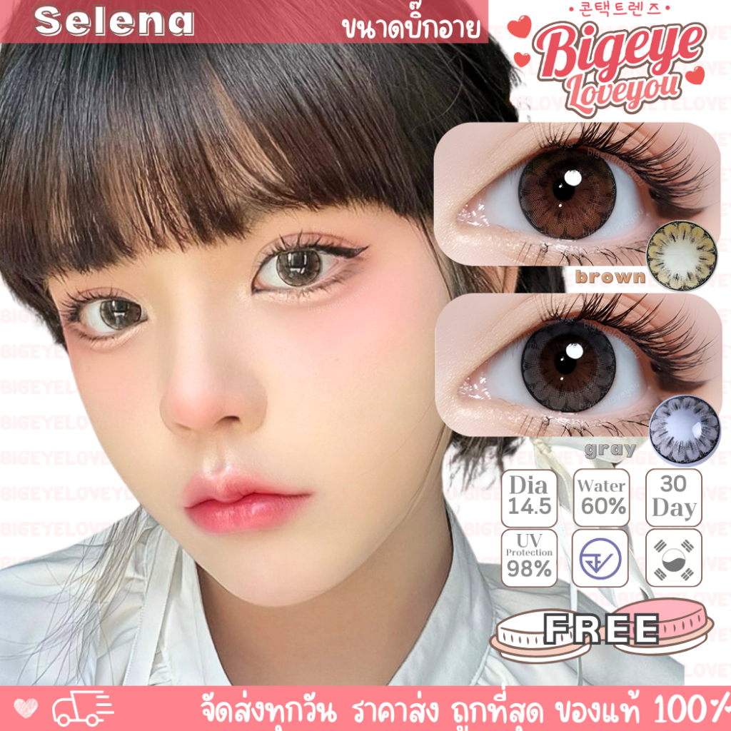 💧ค่าอมน้ำ60% ลายดอกไม้สุดฮิต 🌈Selena🌈คอนแทคเลนส์ Brown / Gray (ilens) ขนาดบิ๊กอาย💖