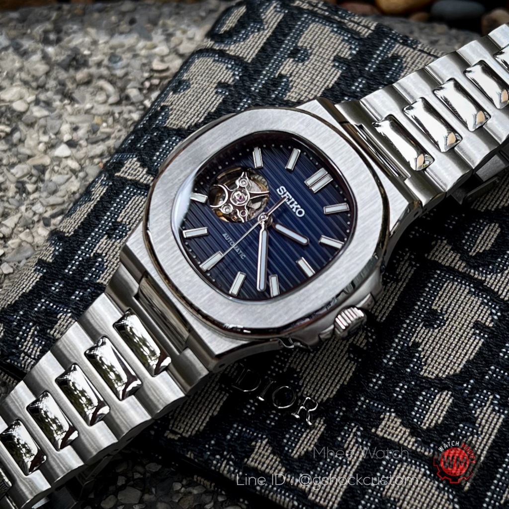 Seiko Mod Open Heart Nautilus Design Deep Blue Waffle Dial NH38 Movement