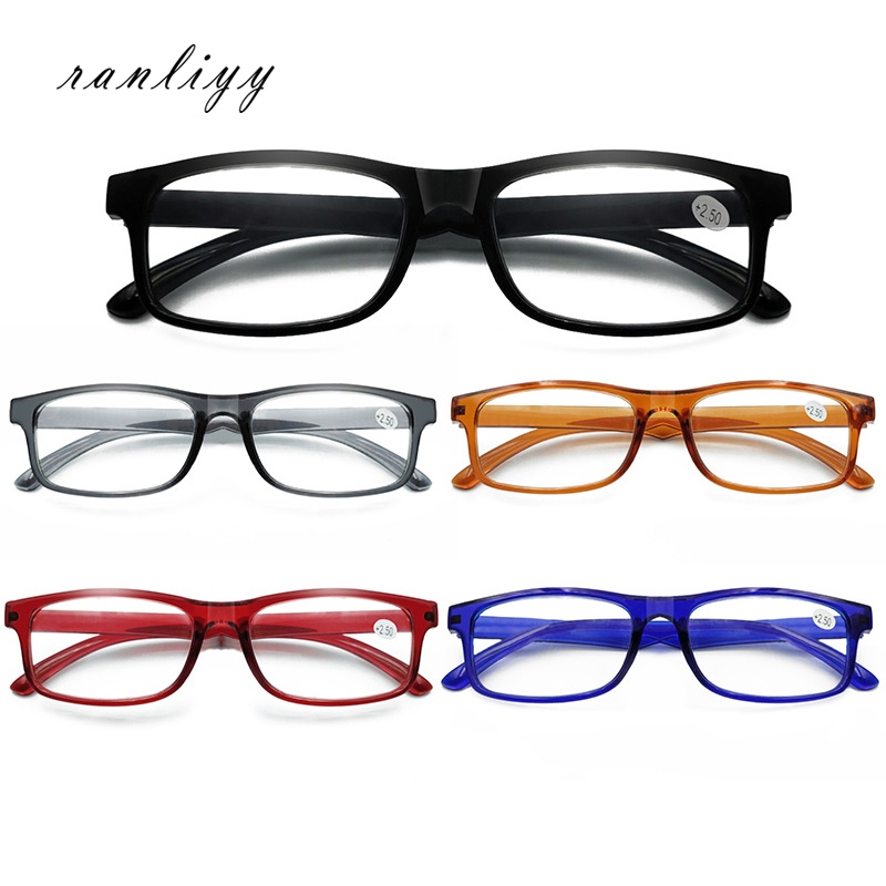 ส่งเร็ว🌼แว่นตาอ่านหนังสือป้องกันแสงสีฟ้ากรอบเหลี่ยมเบาพิเศษ+100~+400แว่นสายตายาวผู้ชายและผู้หญิง-Ranliyy