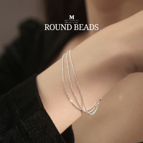 MEET กำไลเงิน Round Beads กำไลเงินแท้ สร้อยข้อมือปรับได้ กำไลเพชร กำไลแฟชั่น กำไลข้อมือเงินแท้