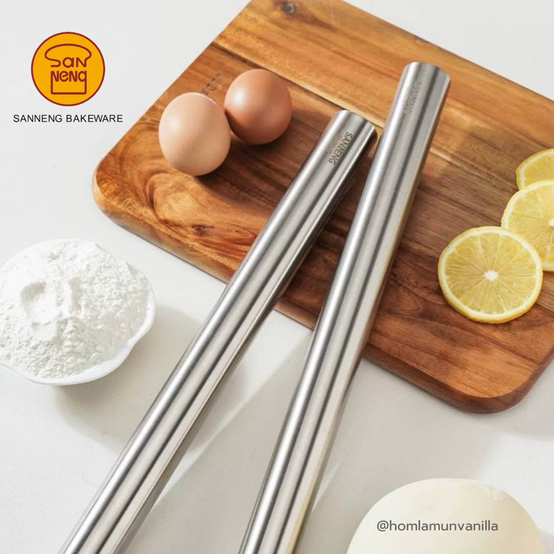 ไม้รีดแป้ง ไม้คลึงแป้งสเเตนเลส Sanneng stainless steel rolling pin SN8047