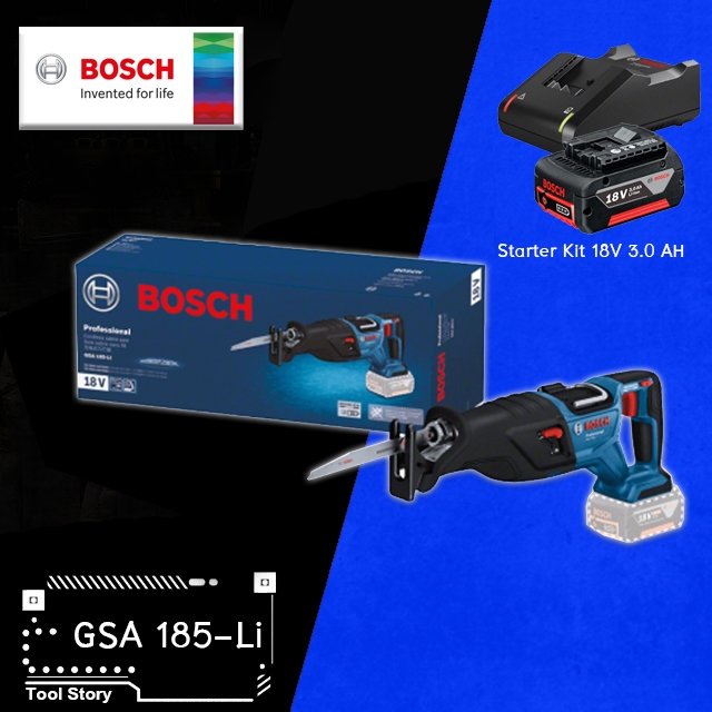 Bosch เลื่อยชักไร้สาย 18V รุ่น GSA 185-LI (ตัวเปล่าไม่แถมแบตและแท่นชาร์ต)