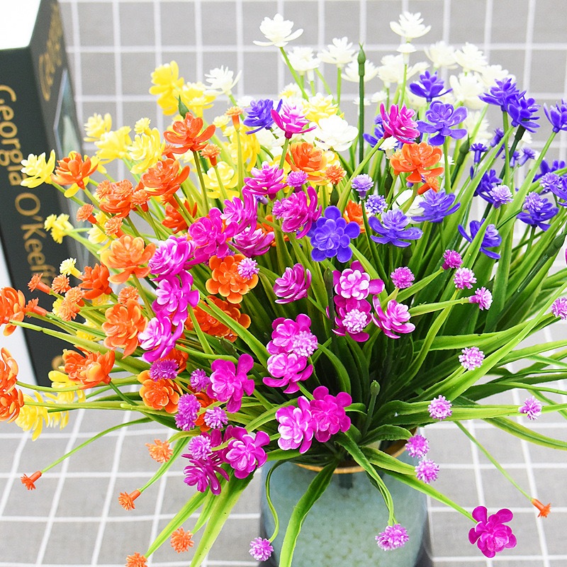 *พร้อมส่ง*ดอกไม้ประดิษฐ์ หญ้าพลาสติก ตกแต่งบ้าน ตกแต่งกลางแจ้ง ใบหญ้าดอกเคมีเลีย 5สี สูง30cm 7กิ่ง