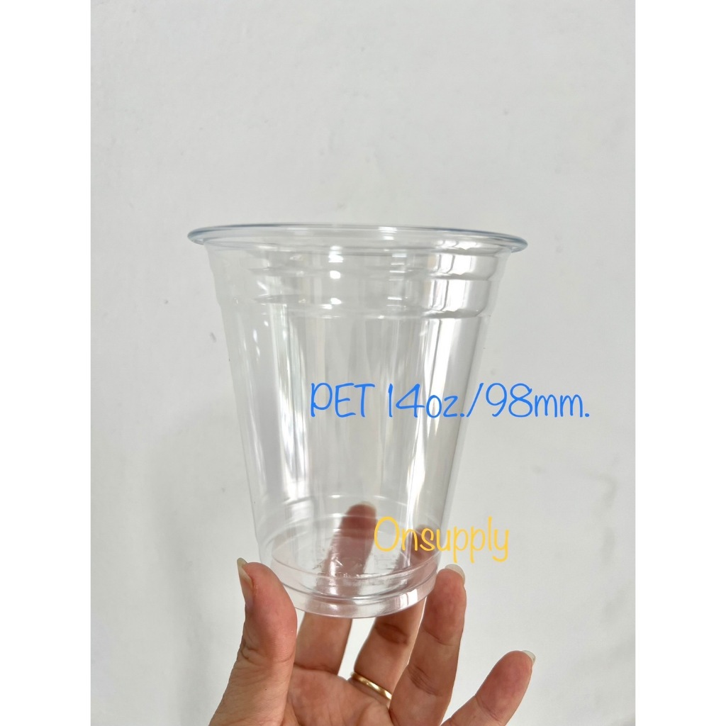 แก้วPET 14oz./ปากกว้าง98มม.(พร้อมฝา)ทรงคลาสสิคสตาร์บั๊ค ยี่ห้อFpc บรรจุ1ชุด50ใบ(แก้ว50ใบฝา50ชิ้น)