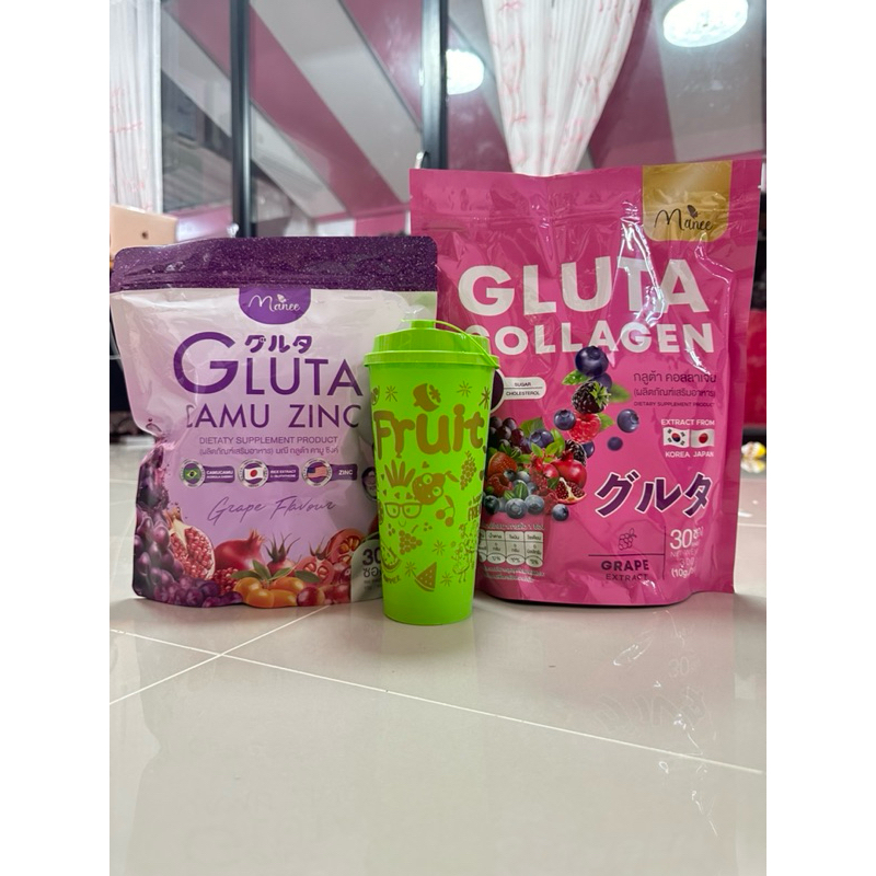 มณีคลอลาเจ้น โปรคู่กัน ชม+ม่วง+แก้วเช็ค1ใบพร้อมส่ง