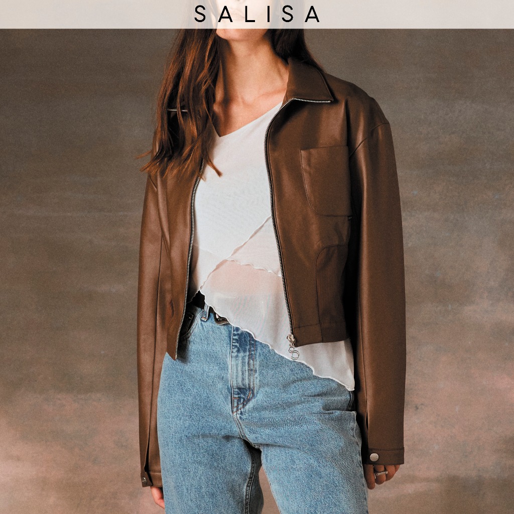 SALISA - Cropped TRACK JACKET Patent Vegan Leather แจ็คเก็ตหนังวีแกน