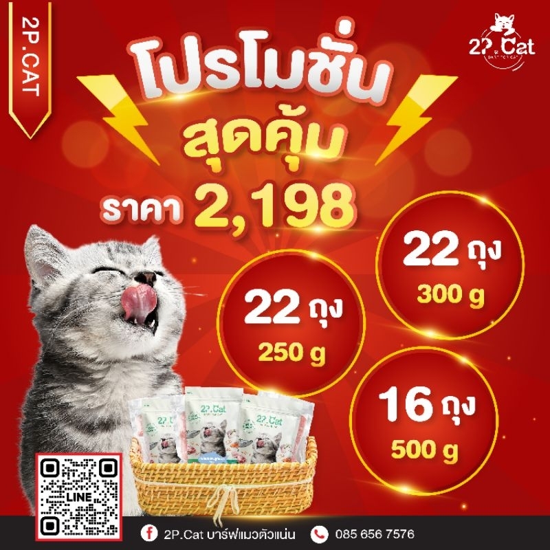 บาร์ฟแมว 2P.Cat กับโปรโมชั่นสุดคุ้ม ราคาเพียง 2,198 บาท มีขนาด 250g 300g และ 500g