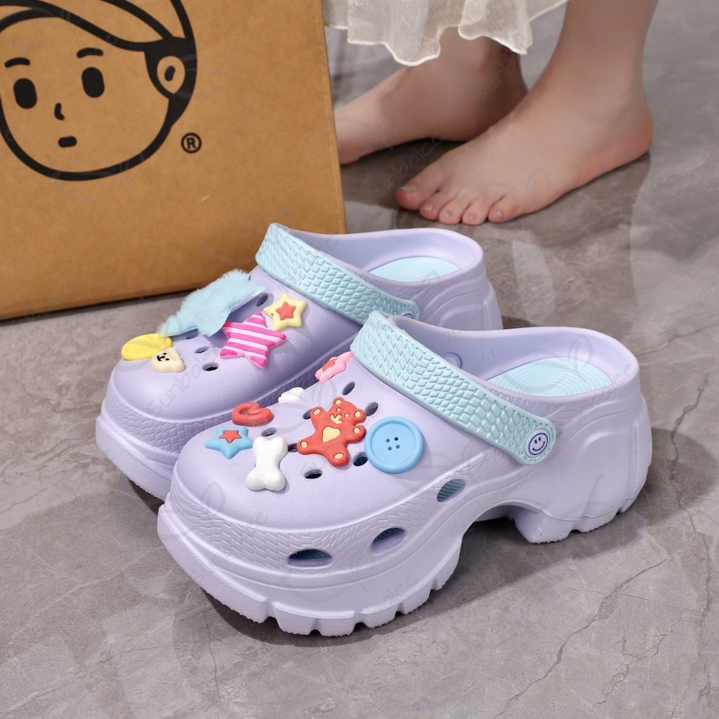 H509-DKB รองเท้าหัวโต แถมตัวติดแบบใหม่ เสริมส้นสูง 7 CM รองเท้ารัดส้น วัสดุ EVA สีพาสเทล ทูโทน สินค้าพร้อมส่ง