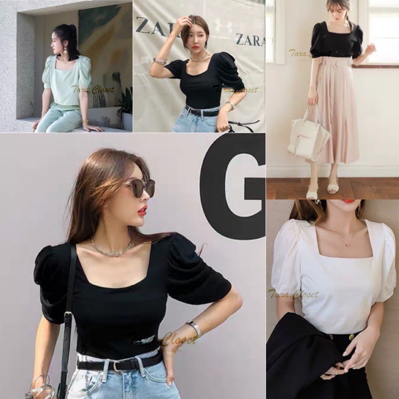 IT031 TARA Blouse เสื้อคอเหลี่ยม แขนพอง แขนตุ๊กตา ตีเกร็ดหน้า เนื้อผ้าไหมอิตาลี ผ้าเบา ใส่สบาย ไม่ร้อน