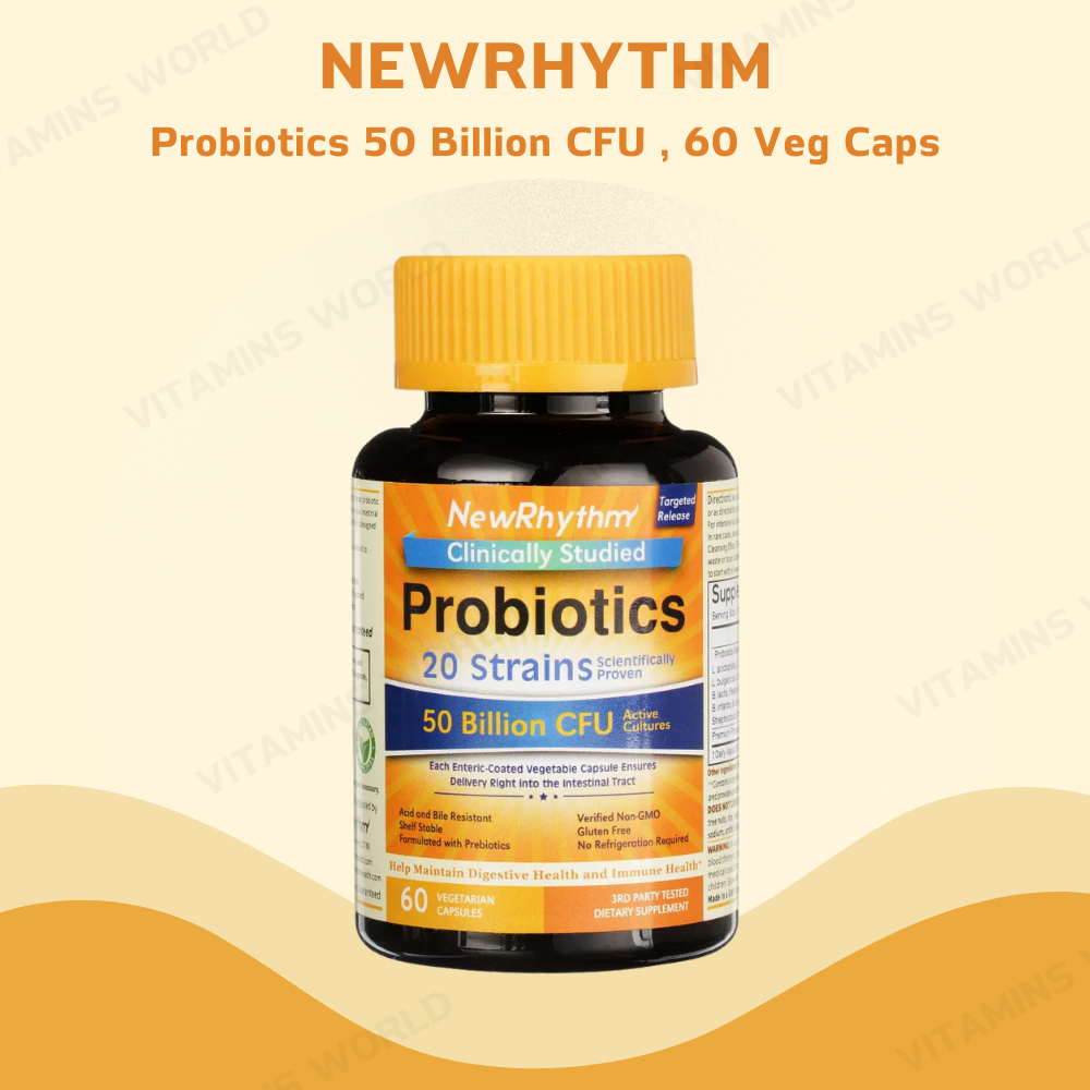 NewRhythm Probiotics 50 Billion CFU 20 Strains,60 Veg Caps,Stomach Acid Resistant (V.548)