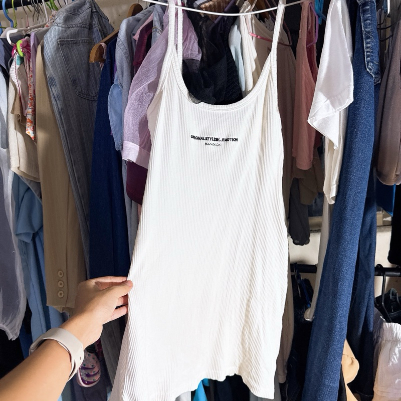 เดรสสีขาวผ้าร่อง งานป้าย emotion_shop88