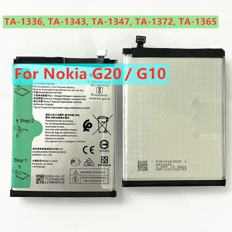 แบตเตอรี่ แท้ WT340 สำหรับ Nokia G10 G20 TA-1336 TA-1343 TA-1347 TA-1372 TA-1365 wt340 ความจุแบต 5050MAh ส่งตรงในไทย