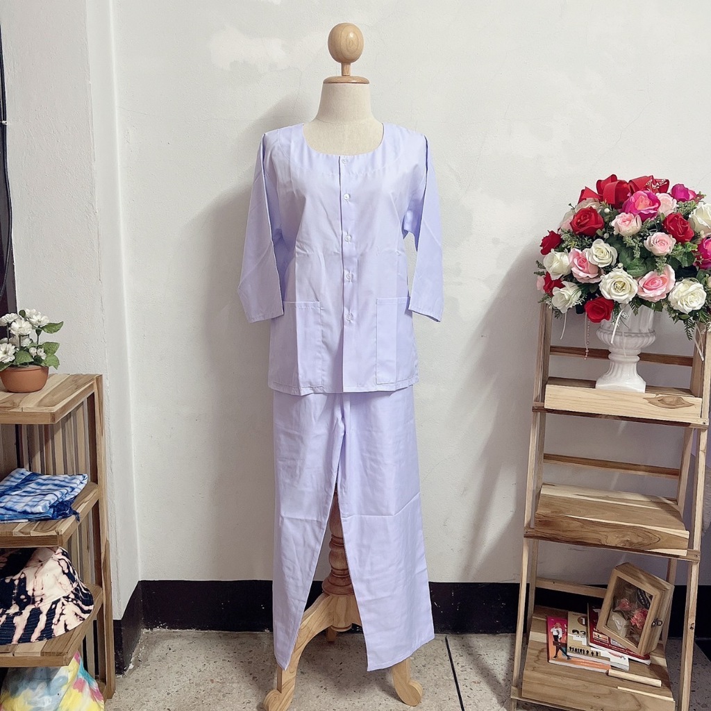 ชุดชี ชุดขาว ชุดปฏิบัติธรรม ชุดชีแขน3ส่วน+กางเกง