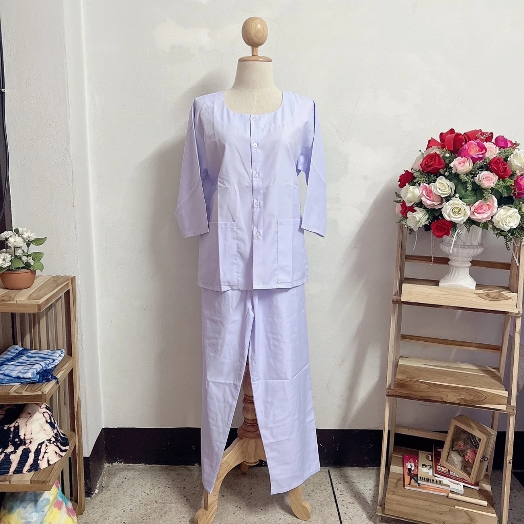 ชุดชี ชุดขาว ชุดปฏิบัติธรรม ชุดชีแขน3ส่วน+กางเกง