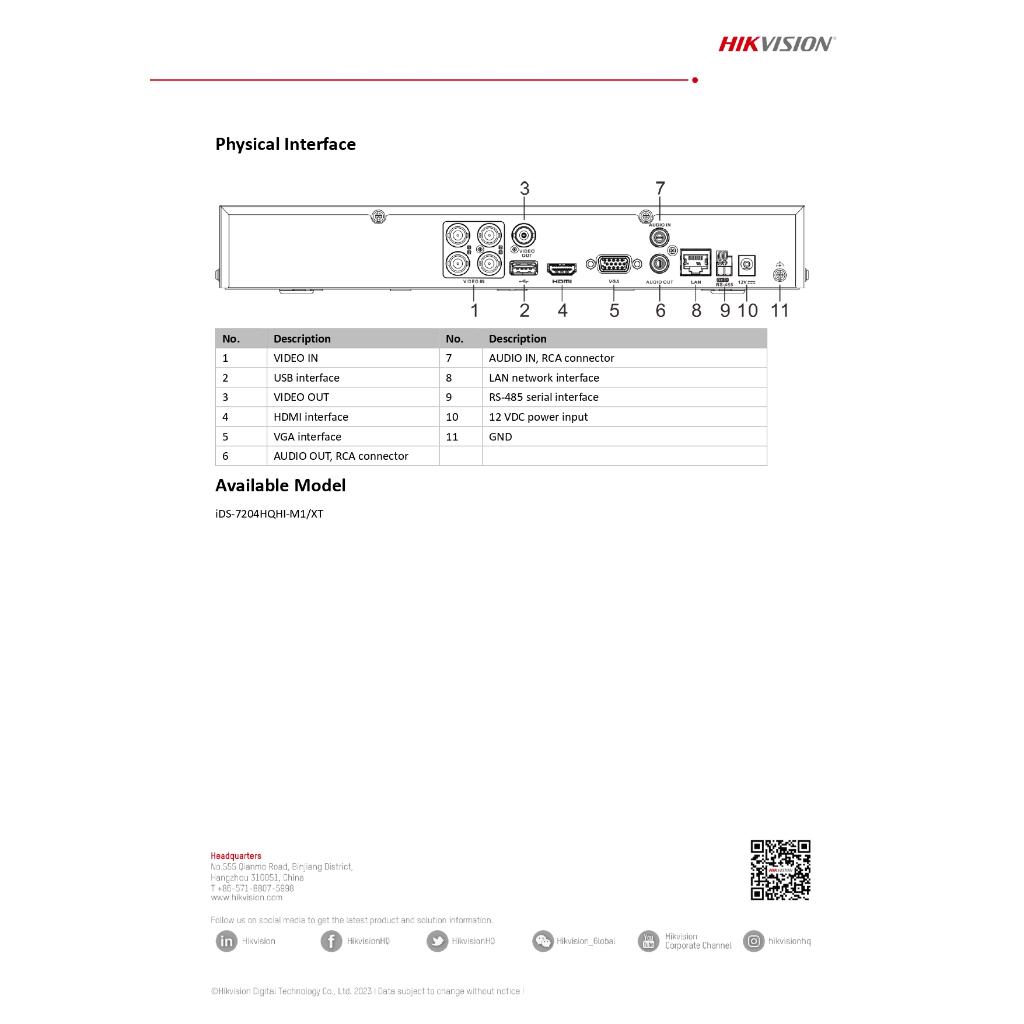 HIKVISION เครื่องบันทึก ระบบ HD รองรับกล้อง Two-Way Audio 4CH รุ่น iDS-7204HQHI-M1/XT
