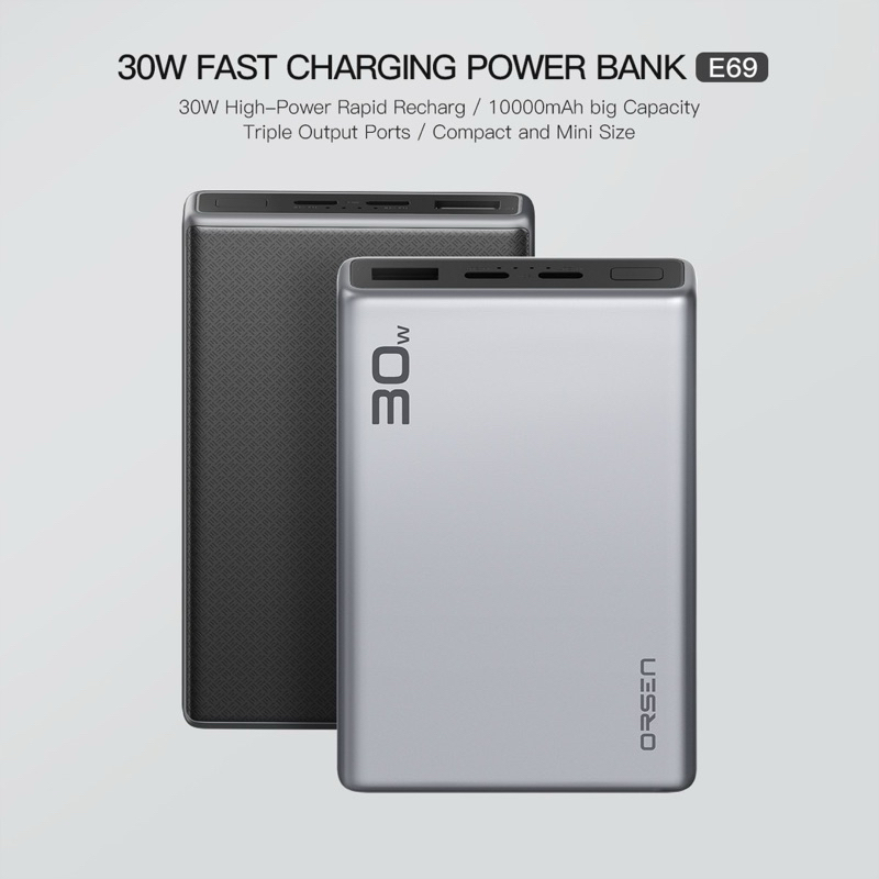 ORSEN E69 Power Bank 10,000 mAh 30W. แบตสำรอง eloop ชาร์จเร็ว
