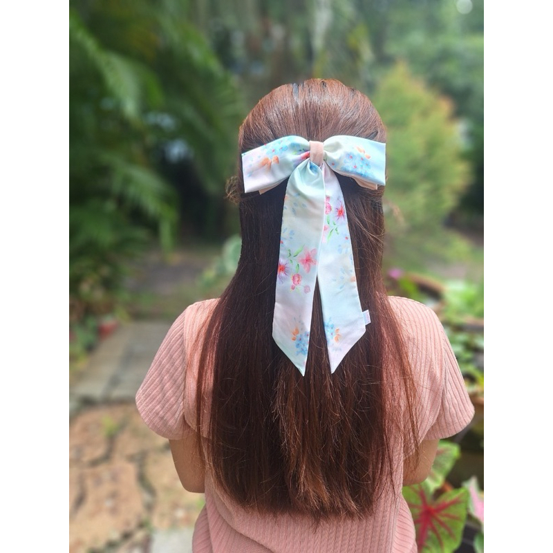 กิ๊บโบว์หางยาว สีพาสเทล ลายดอกเล็ก (พร้อมส่ง) ลายไม่ซ้ำแน่นอน