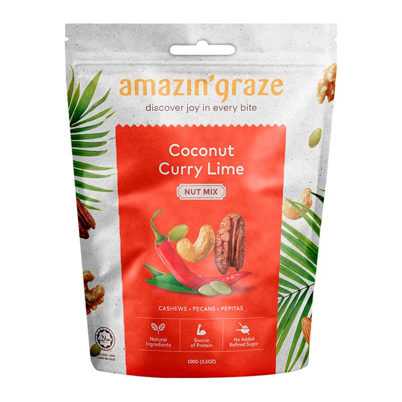 amazin’graze nuts protein/ berry trail mix/pandan coconut/coconut curry lime nuts 130g. fl ถั่วรวมอบ ใบเตย/ รสเผ็ด ราคา ถูกที่สุด ดีลบีเคเค แกลเลอรีภาพที่ 5
