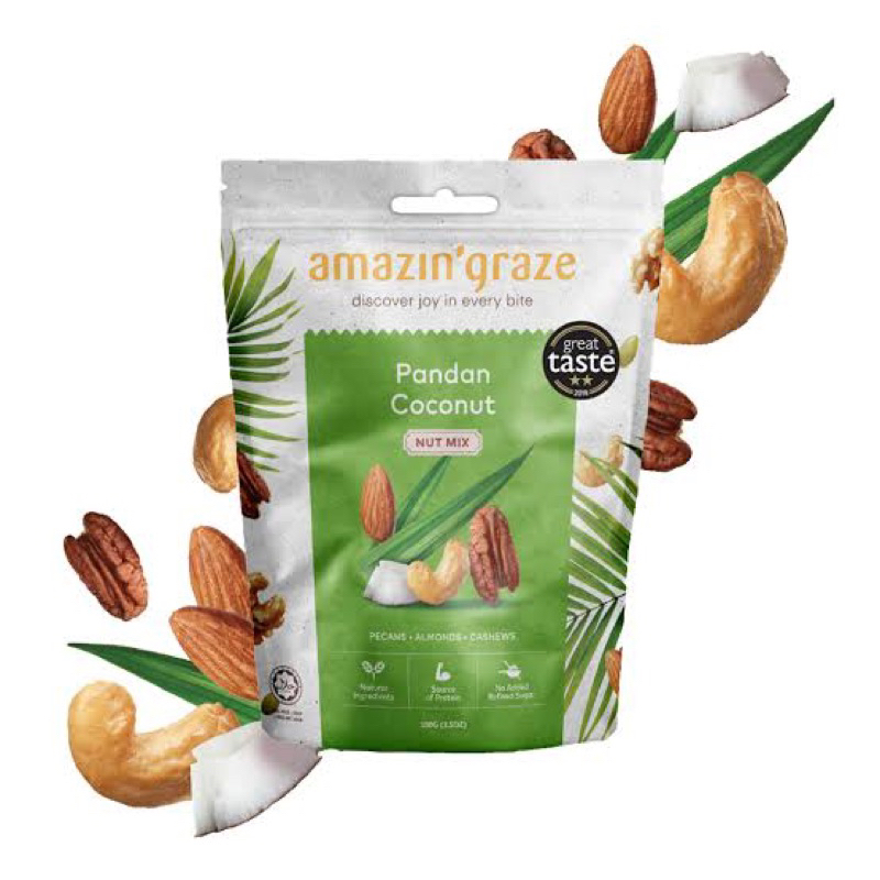 amazin’graze nuts protein/ berry trail mix/pandan coconut/coconut curry lime nuts 130g. fl ถั่วรวมอบ ใบเตย/ รสเผ็ด ราคา ถูกที่สุด ดีลบีเคเค แกลเลอรีภาพที่ 2