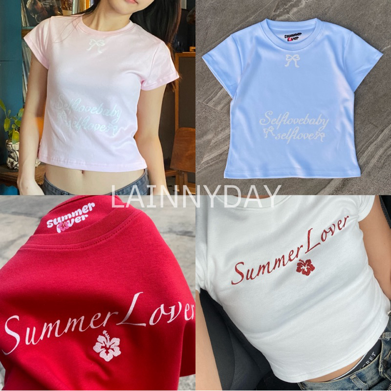 เสื้อ baby tee กลิตเตอร์วิ้ง Summer lover รุ่นใหม่ มีไซส์ให้เลือก