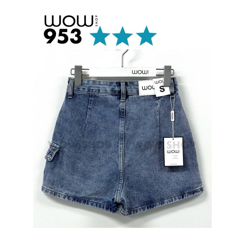 กางเกงกระโปรง ยีนส์ไม่ยืด ดีไซน์ป้ายหน้า แต่งกระเป๋าคาร์โก้ #WW953 - รูปที่ 7