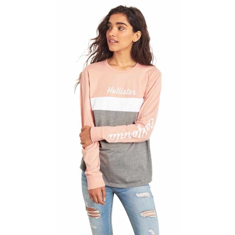 Hollister เสื้อยืดแขนยาวสีทูโทน