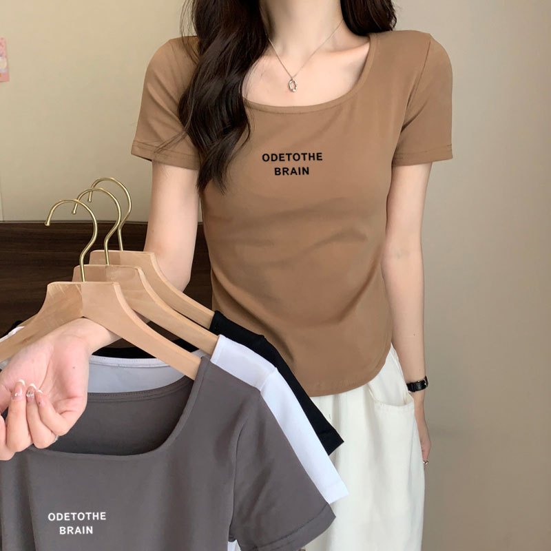 เสื้อครอปสาวอวบน่ารักสวยๆผู้หญิงฤดูร้อนใหม่ เสื้อผ้าเเฟชั่นสุดฮิตมินิมอลสไตล์เกาหลี เสื้อยืดทรงสลิมฟิต เหมาะกับทุกวัย