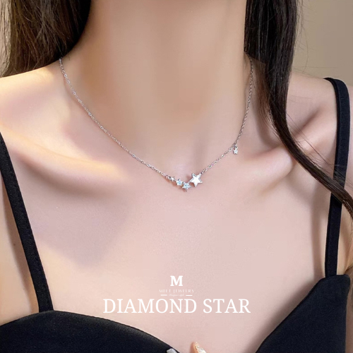 MEET💕พร้อมส่ง สร้อยเงิน Diamond Star สร้อยจี้เพชร สร้อยแฟชั่น สไตล์เกาหลี สร้อยคอเงินแท้ สร้อยคอเงิน