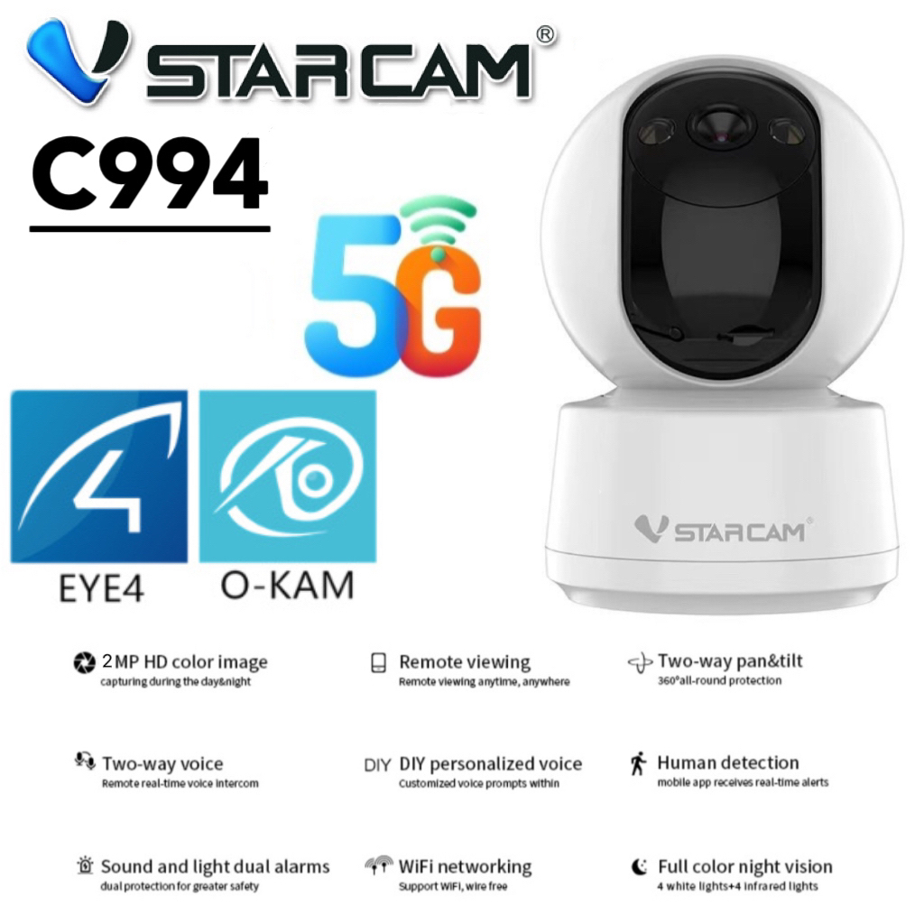 Vstarcam C994 ใหม่ล่าสุด (รองรับWIFI 5G) กล้องวงจรปิดไร้สาย Indoor ความละเอียด 2MP มีระบบ AI+