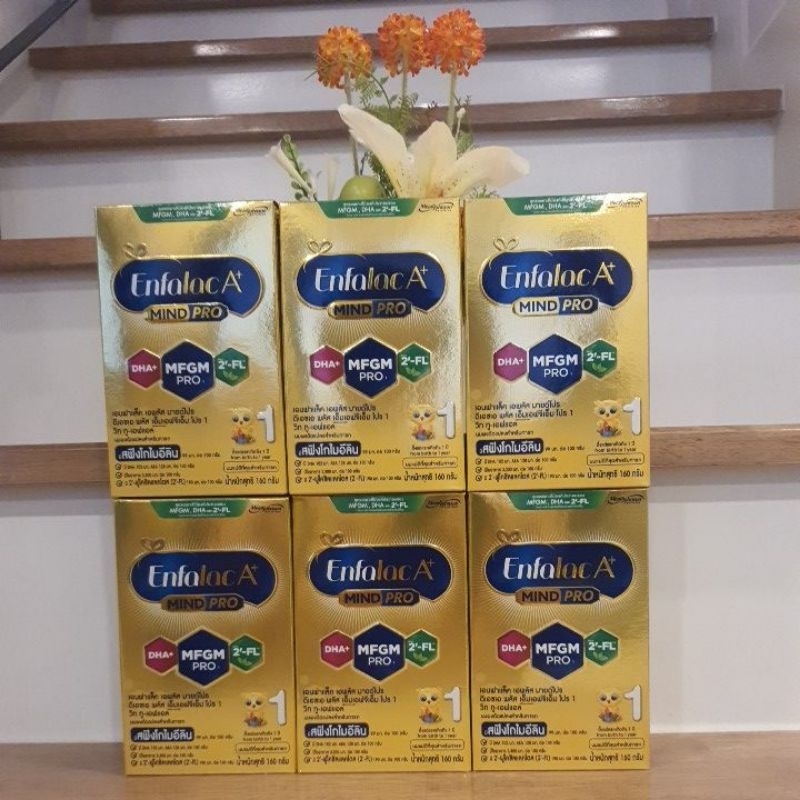 ( 6 กล่อง = ปริมาณ 160*6 = 960 กรัม) Enfalac A+ Mindpro  (แอนฟาแลค เอพลัส มายด์โปร) สูตร 1 เพิ่ม 2 FL ขนาด 160 กรัม