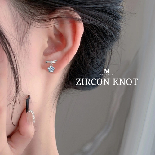 MEET ต่างหูแท้ Zircon knot ตุ้มหูเงิน ต่างหูเพชร ต่างหูโบว์ ต่างหูแฟชั่น ต่างหูเงิน ต่างหูสุดน่ารัก