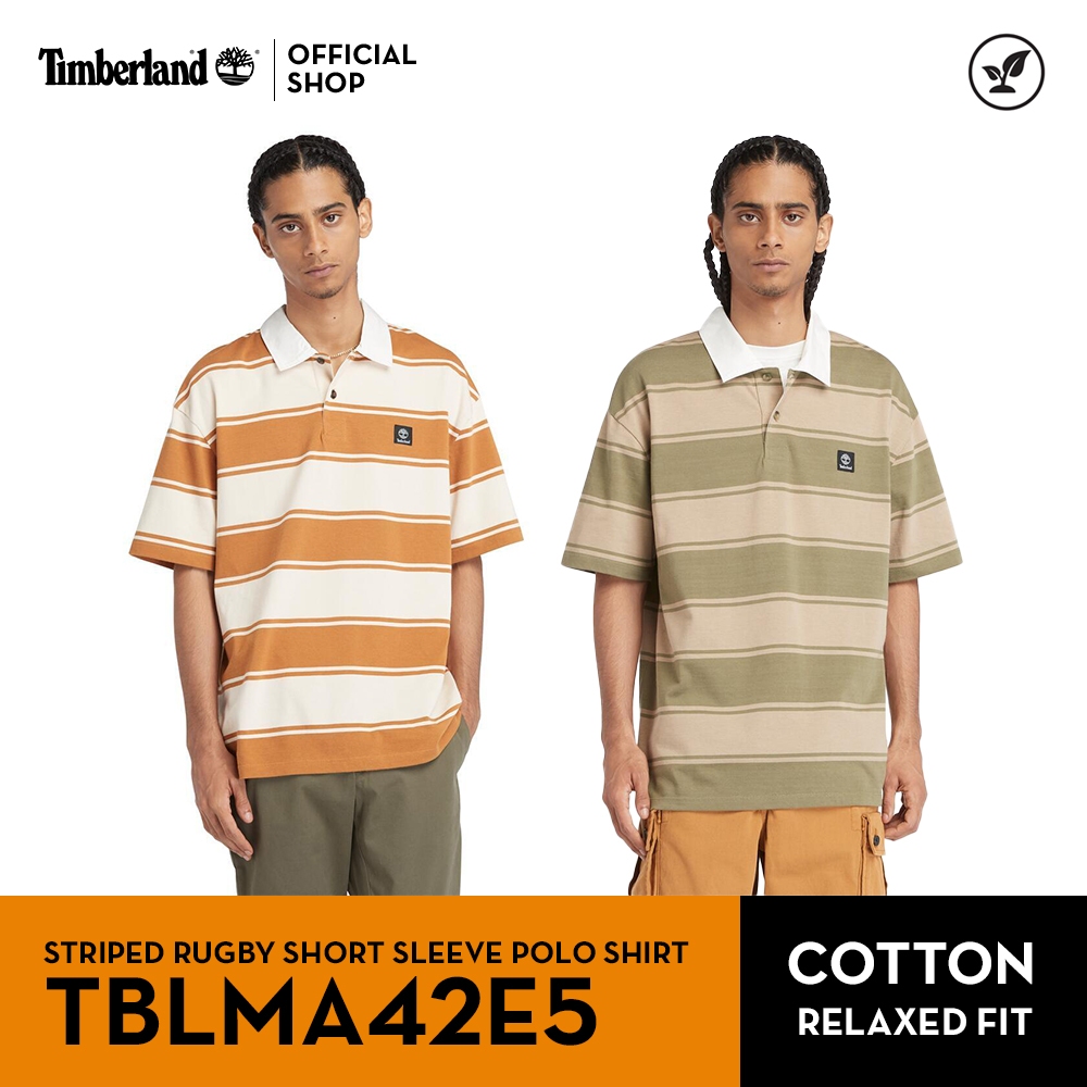 Timberland Men's Striped Rugby Short Sleeve Polo Shirt เสื้อโปโล (TBLMA42E5)