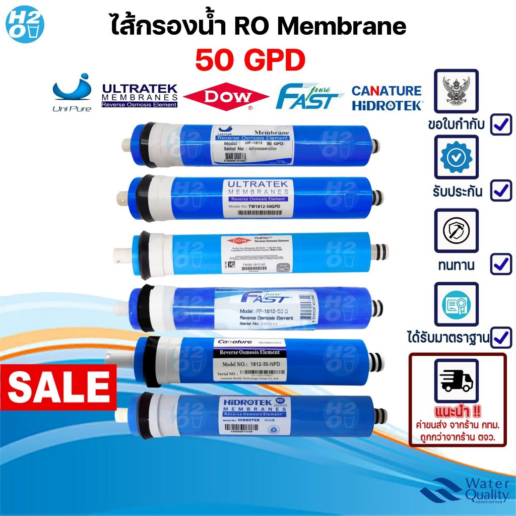 Ultratek ไส้กรองน้ำ ไส้กรองเมมเบรน RO Membrane 50 GPD เครื่องกรองน้ำ ตู้น้ำหยอดเหรียญ สำหรับระบบRO